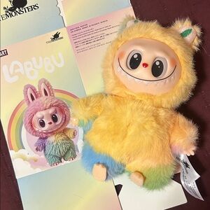 The Monsters Labubu Plush Doll - Yellow Rainbow Fur